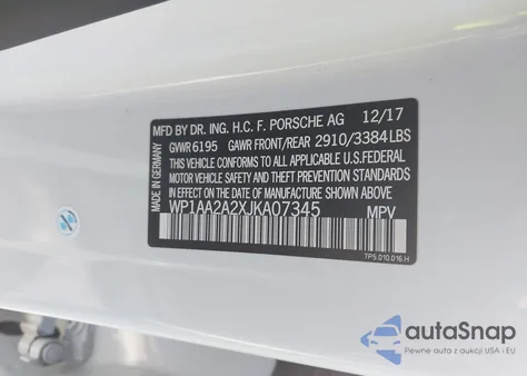 2018 Porsche Cayenne z USA, uszkodzony, nr VIN WP1AA2A2XJKA07345